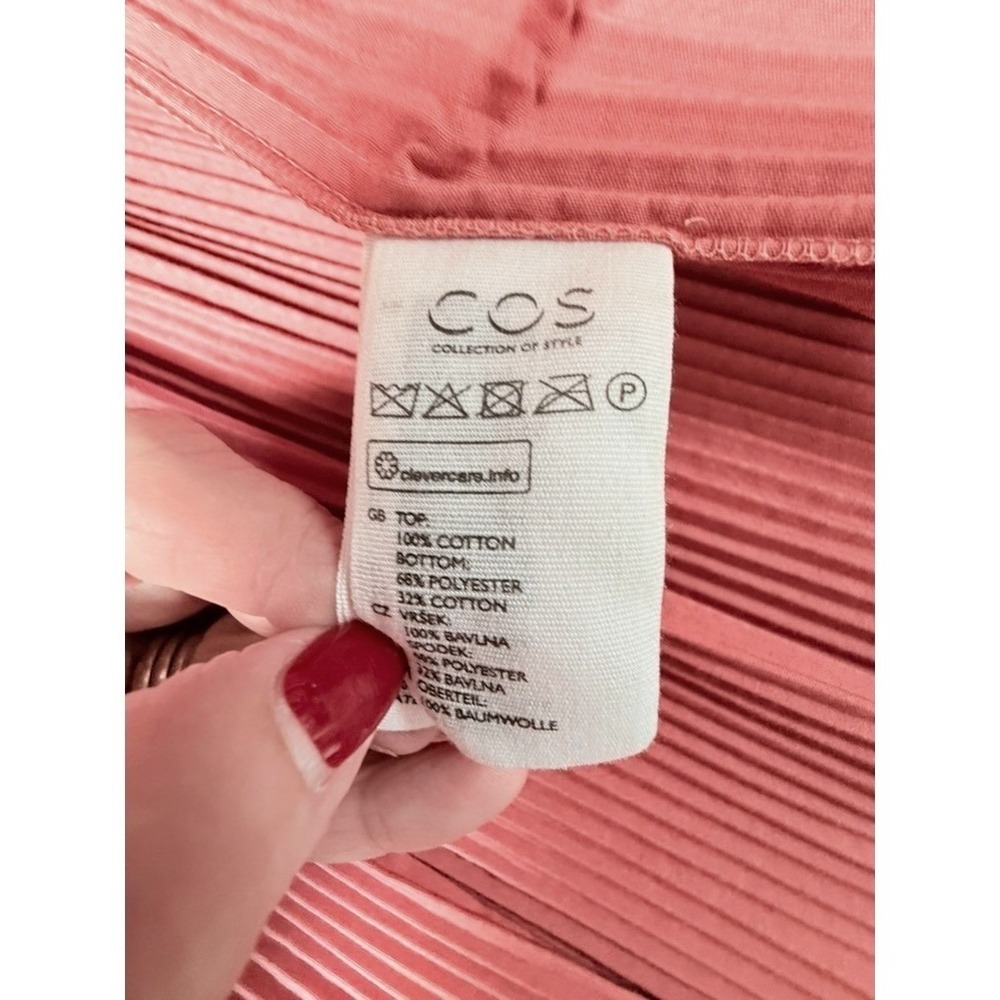 COS Dress Women 8 Muted Pink Pleated Ruffle Hem Midi High-Low Sleeveless Pockets - Picture 9 of 10